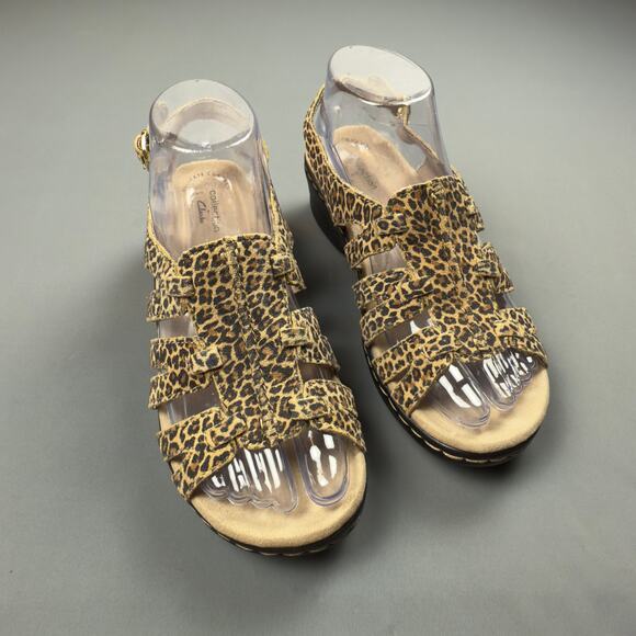 Clarks Leopard Print Slingback Sandals 6 XW Comfort - Picture 3 of 10
